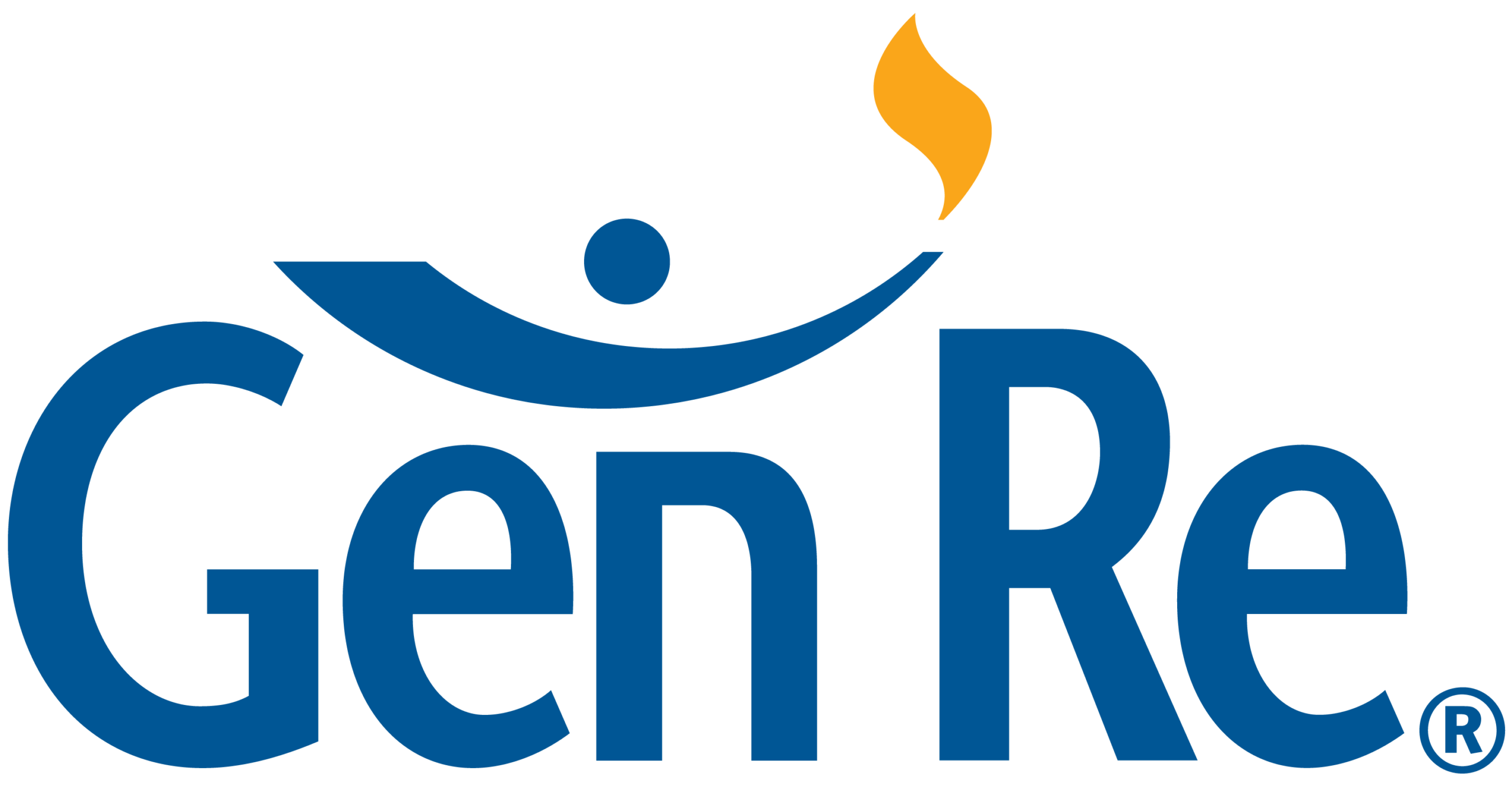 Gen Re logo with blue lettering and an abstract blue-and-orange emblem.